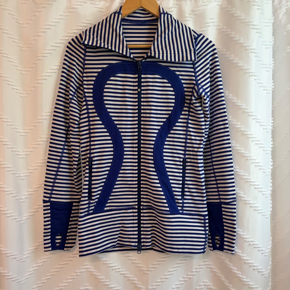 Lululemon In Stride Full Zip Jacket Blue Stripe Sz 6